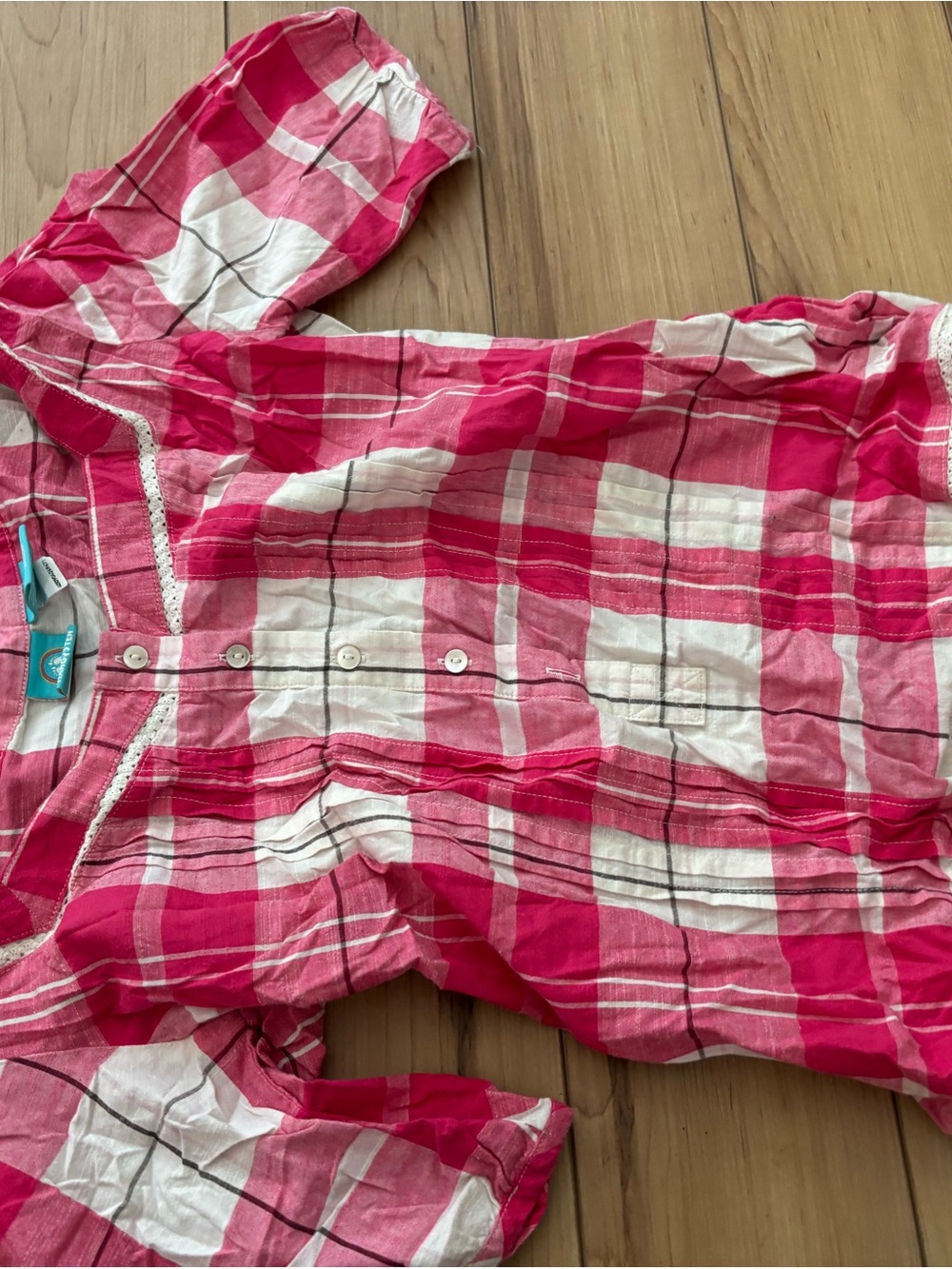 Hang Ten Pink and White Plaid Button-Up Top